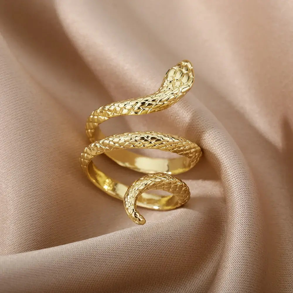 Anel Ajustável Serpente Banhado em Ouro 18k