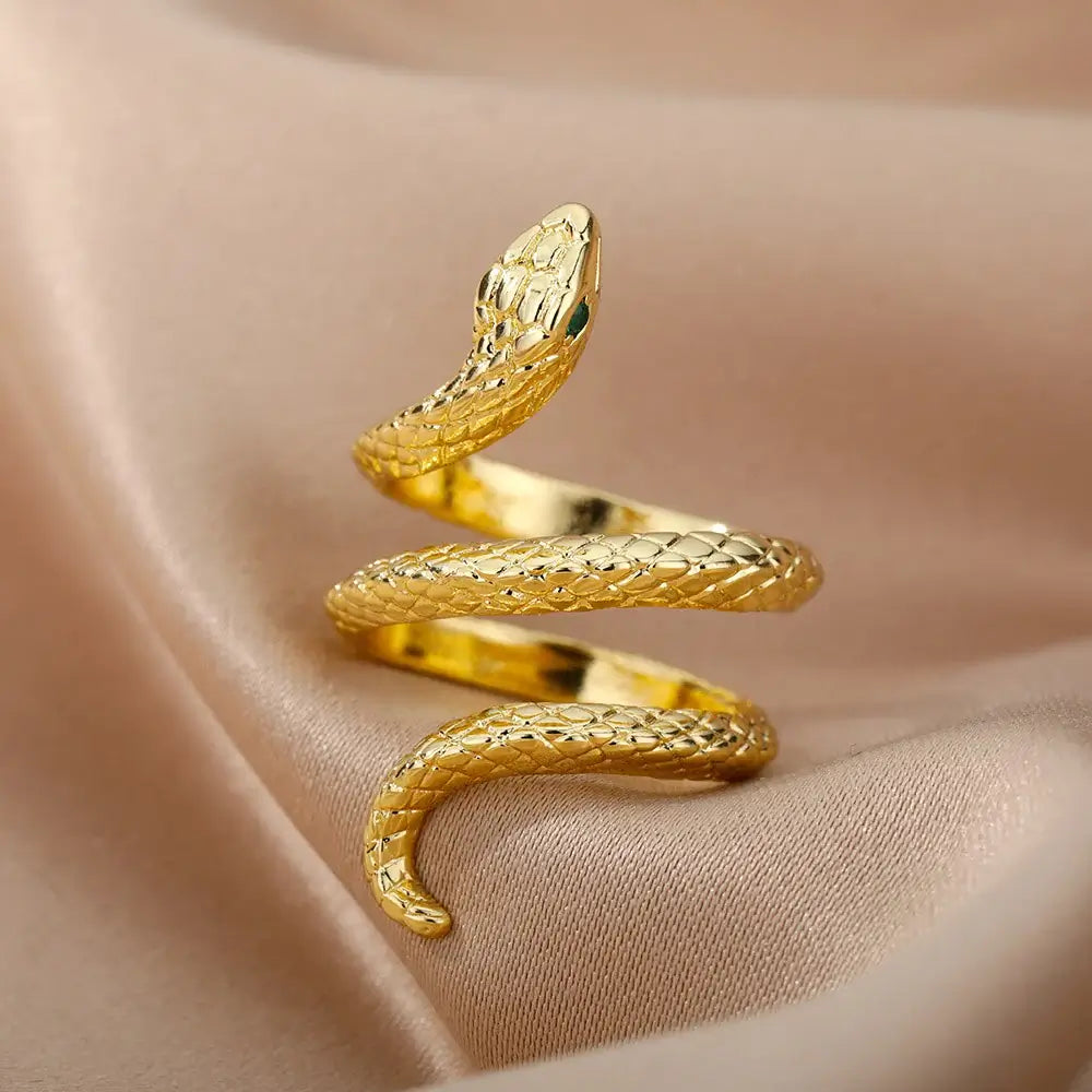 Anel Ajustável Serpente Banhado em Ouro 18k
