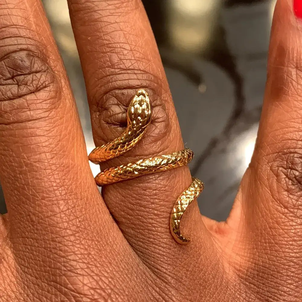 Anel Ajustável Serpente Banhado em Ouro 18k