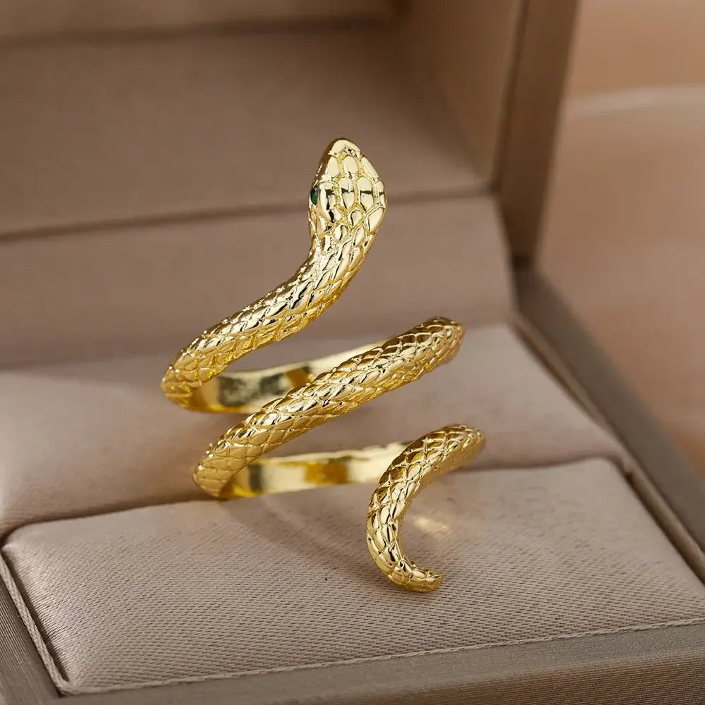 Anel Ajustável Serpente Banhado em Ouro 18k