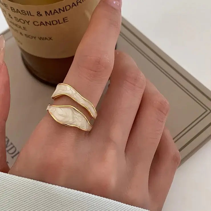 Anel Ajustável Duplo Orgânico Banhado em Ouro 18k