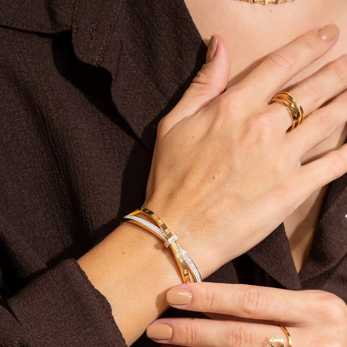 Bracelete Romano Zircônia Banhado em Ouro 18k
