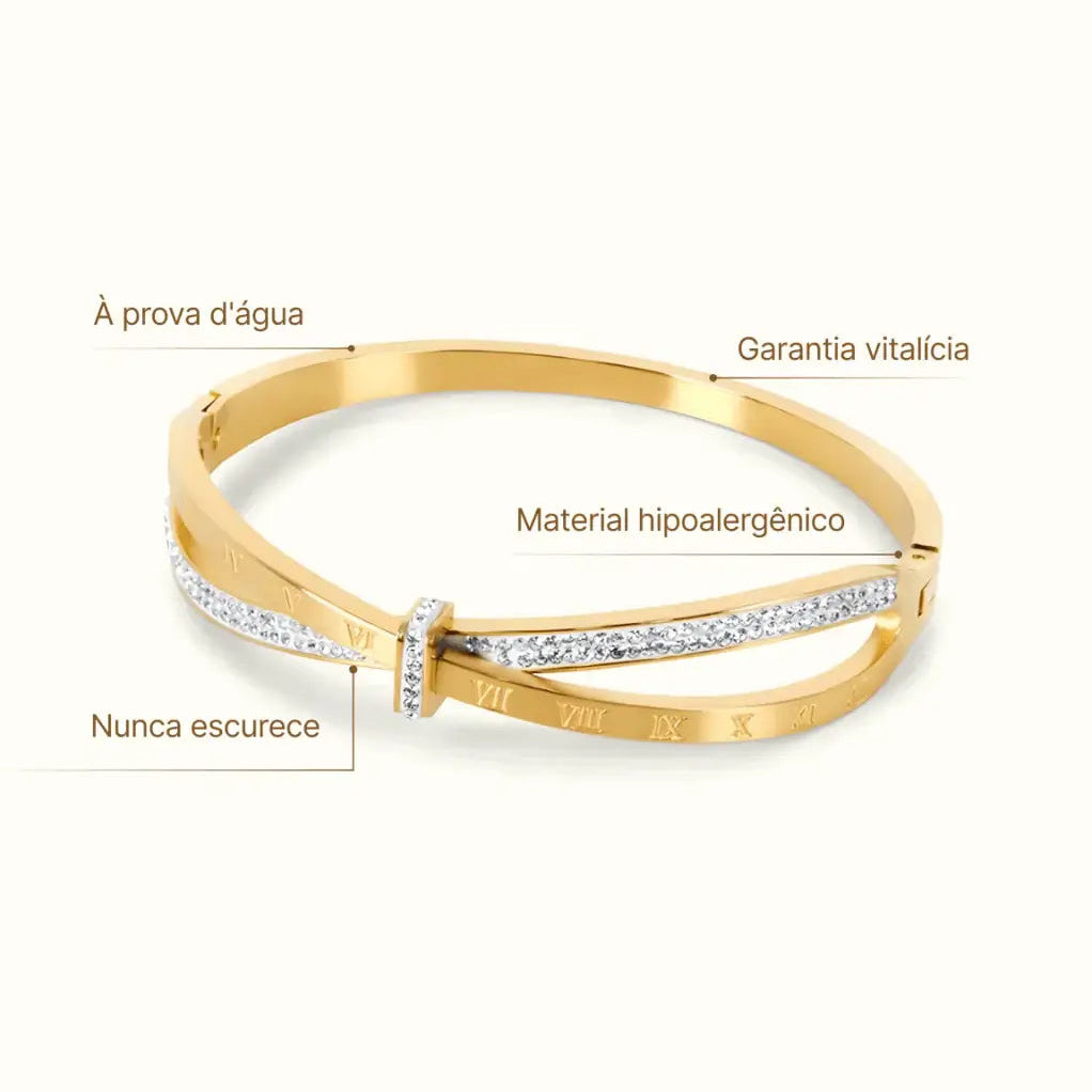 Bracelete Romano Zircônia Banhado em Ouro 18k