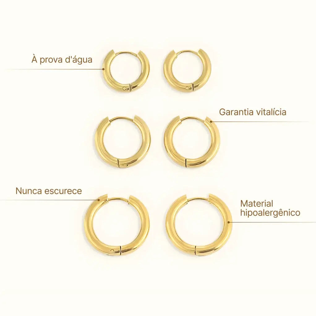 Brinco Trio de Argolas Banhado em Ouro 18k